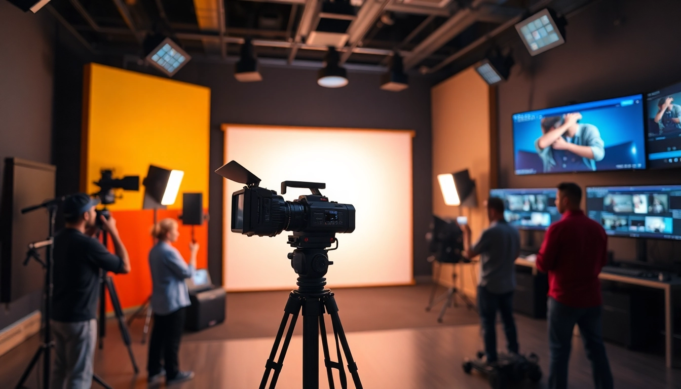 Engaging scene showcasing video production edmonton setup with professionals collaborating in a studio.