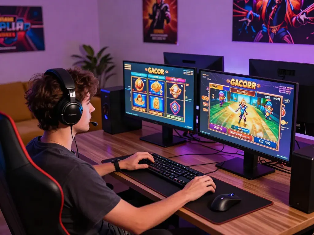 Exciting gaming setup showcasing slot online gacor experience with vibrant visuals and engaging atmosphere.