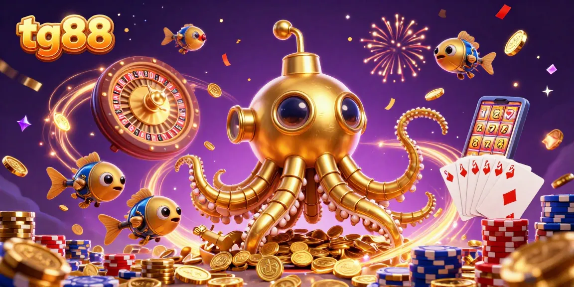 Experience the thrill of winning at tg88 with vibrant casino elements in a dynamic 3D scene.