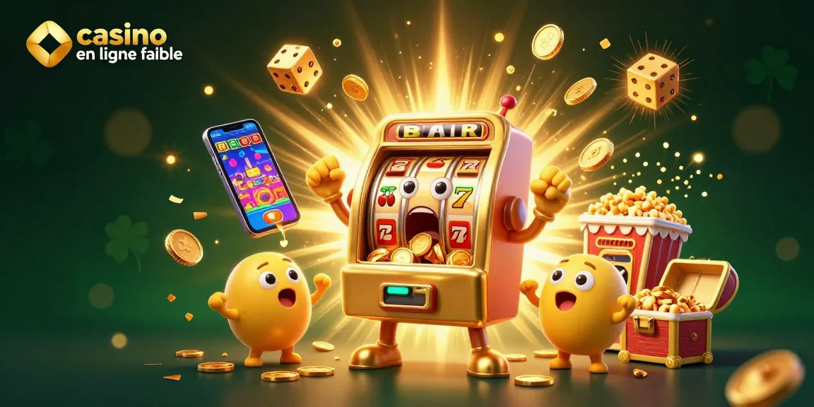 Une machine à sous dorée expressive remportant un jackpot dans un casino en ligne fiable, avec des détails lumineux.