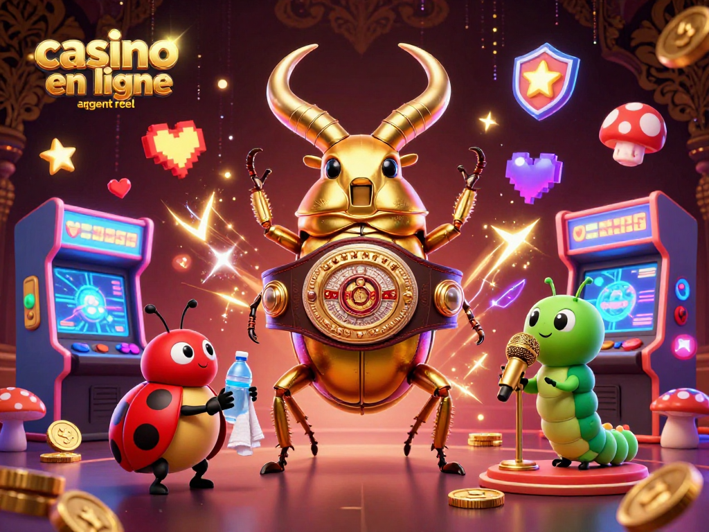 Profitez du casino en ligne argent réel avec une illustration dynamique des personnages cartoon 3D.
