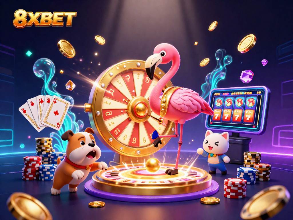 Engage in thrilling gameplay with 8XBET's exciting features, showcasing a vibrant casino scene.