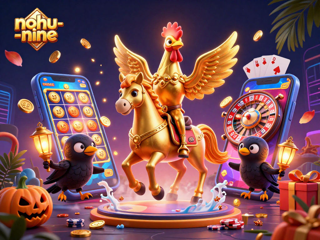 Play and win at nohu-nine with 3D cartoon characters in a vibrant casino scene.