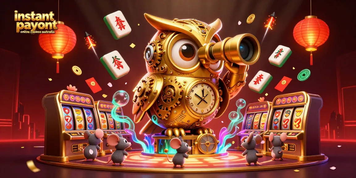 Experience instant payout online casinos Australia featuring a golden owl and dynamic casino scenes.