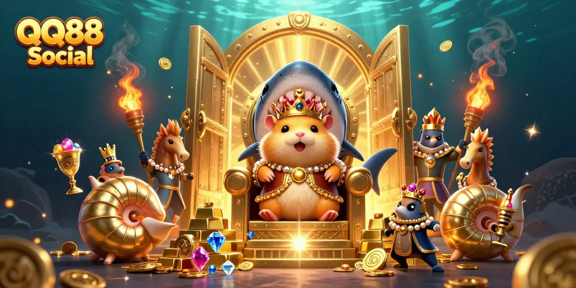 Experience excitement with QQ88 Social in this vibrant underwater casino illustration.