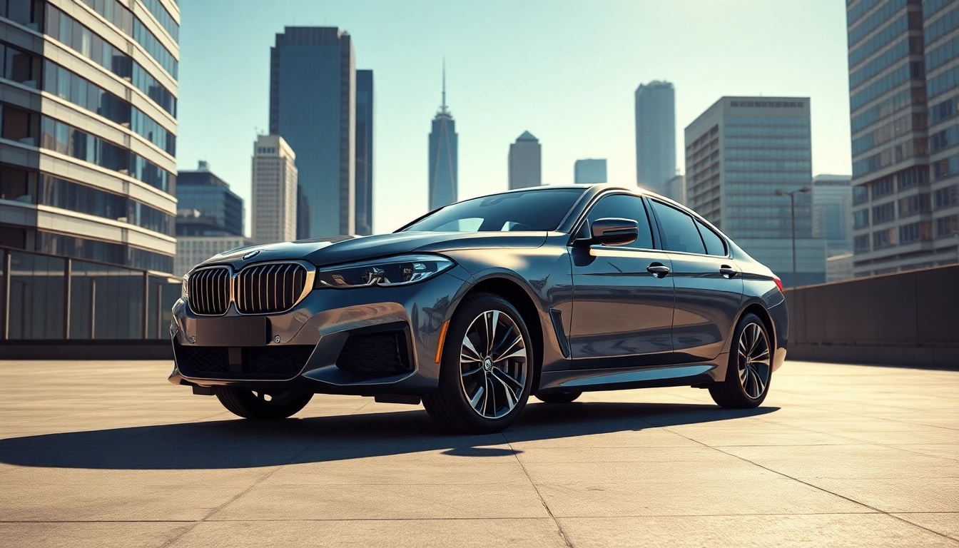Experience the elegance of a Luxury BMW car gleaming in a sophisticated urban backdrop.