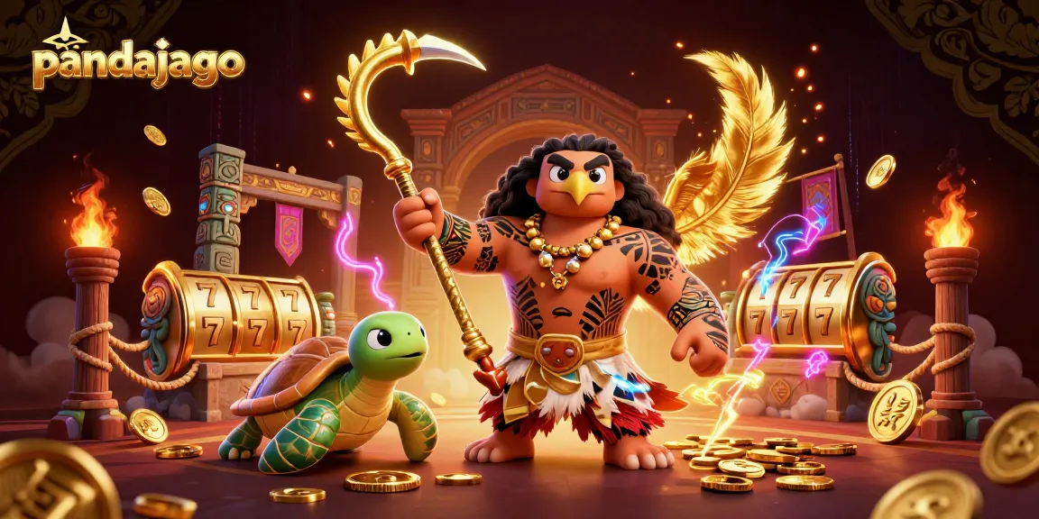 Permainan menang besar di pandajago dengan jackpot dan simbol keberuntungan seperti slot dan koin emas.