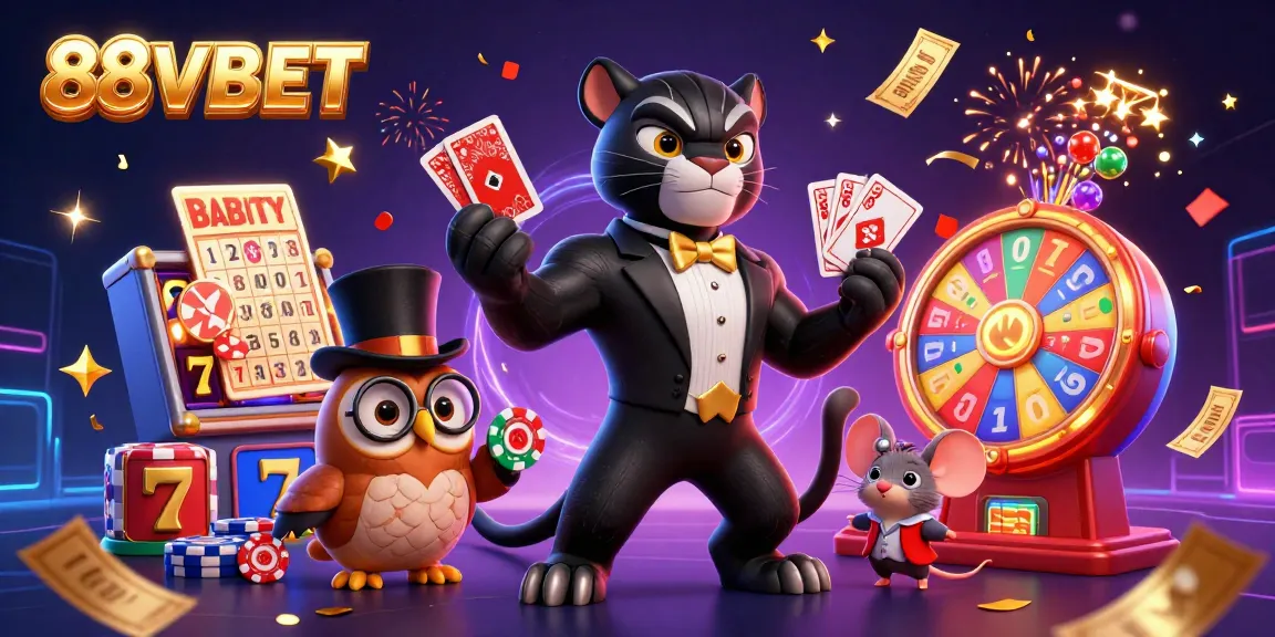 Experience thrilling gaming with 88VBET in a vibrant 3D casino scene filled with excitement and winning opportunities.