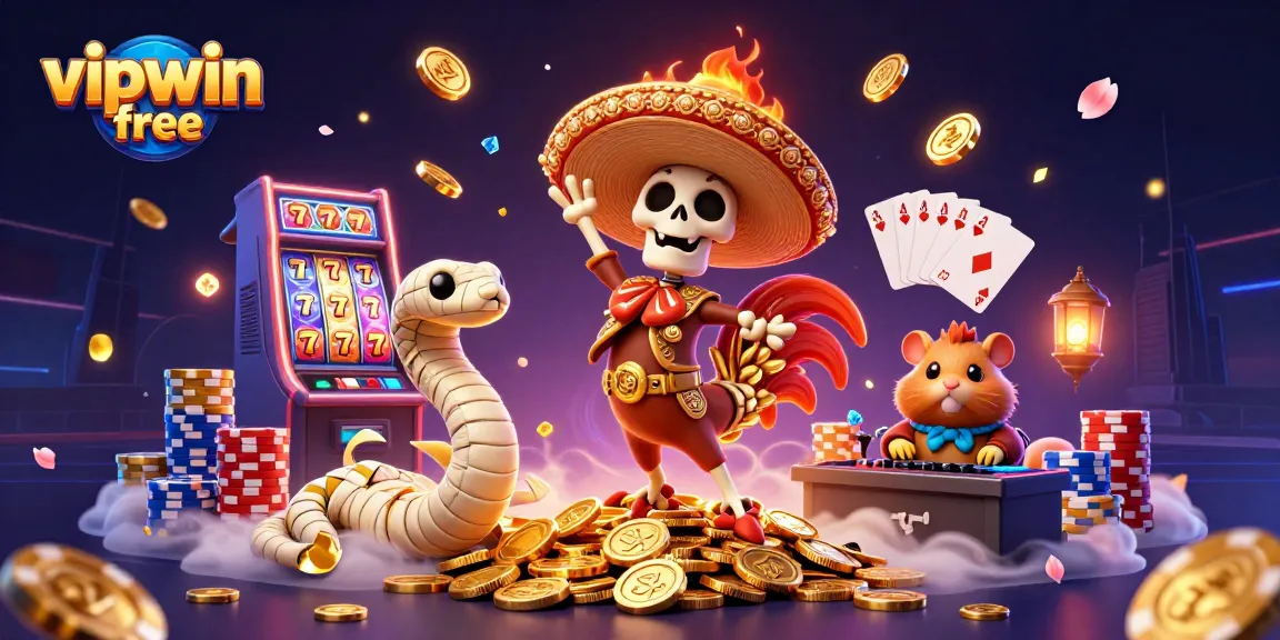 A 3D vibrant scene showcasing a mariachi rooster dancing on gold coins at vipwin free, surrounded by dynamic casino elements.