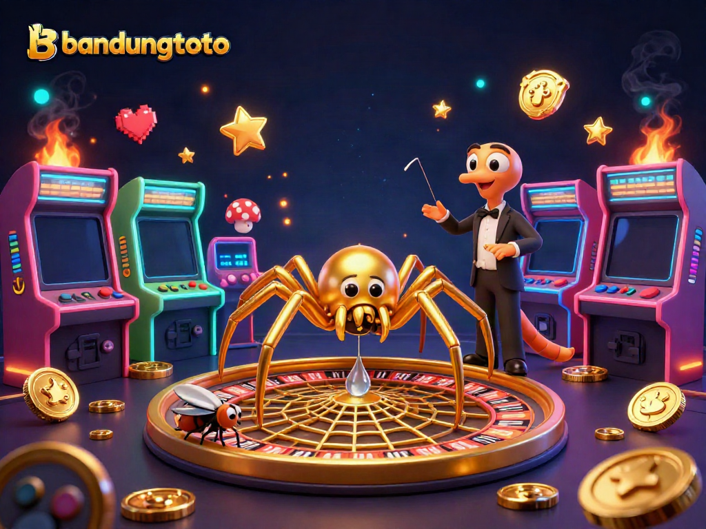 Immerse in bandungtoto's vibrant arcade and casino atmosphere with engaging game characters.