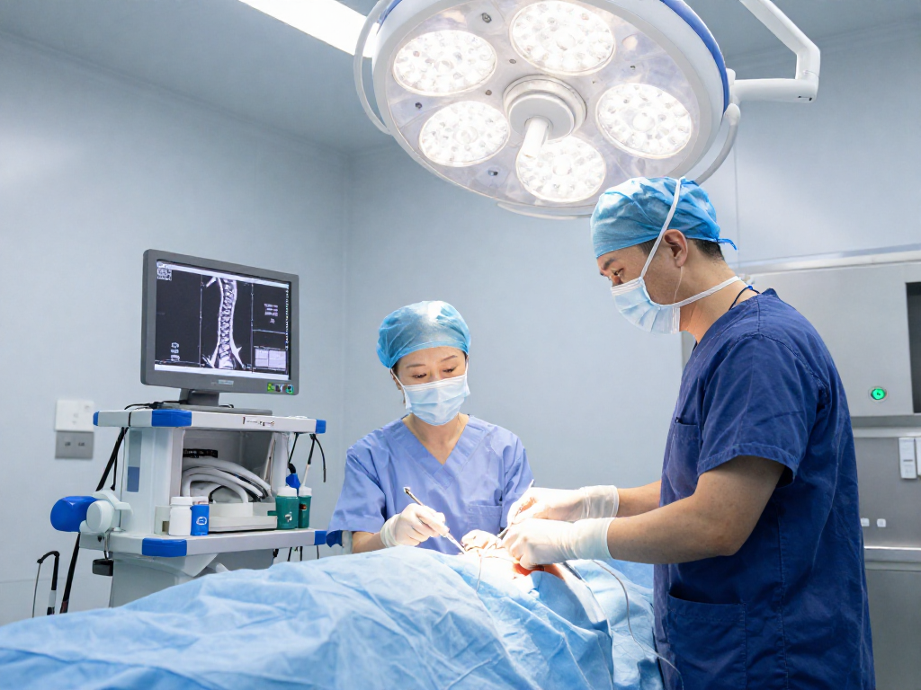 Dar kanal ameliyatı surgical scene showcasing a professional surgeon and advanced tools in a healthcare setting
