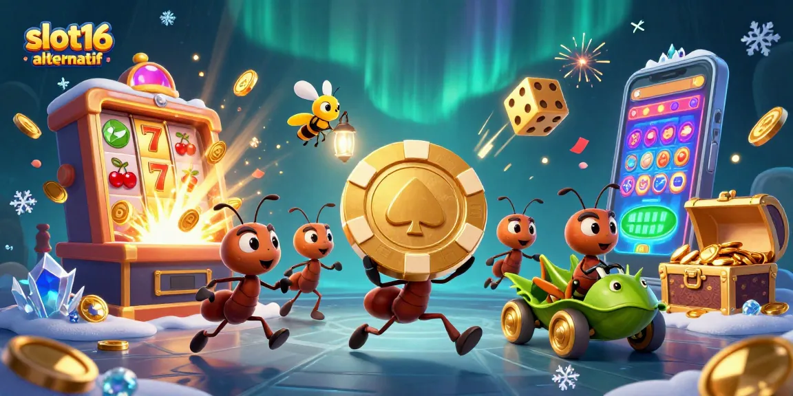 Engage in thrilling adventures with slot16 alternatif while cartoon ants heist a giant poker chip.