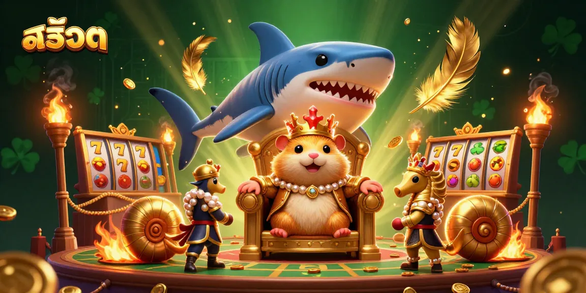 Engage with สล็อต in a vibrant 3D scene featuring a fierce hamster king and dynamic casino elements