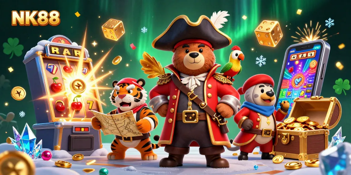 Experience thrilling wins at NK88 with 3D cartoon characters celebrating big jackpots.