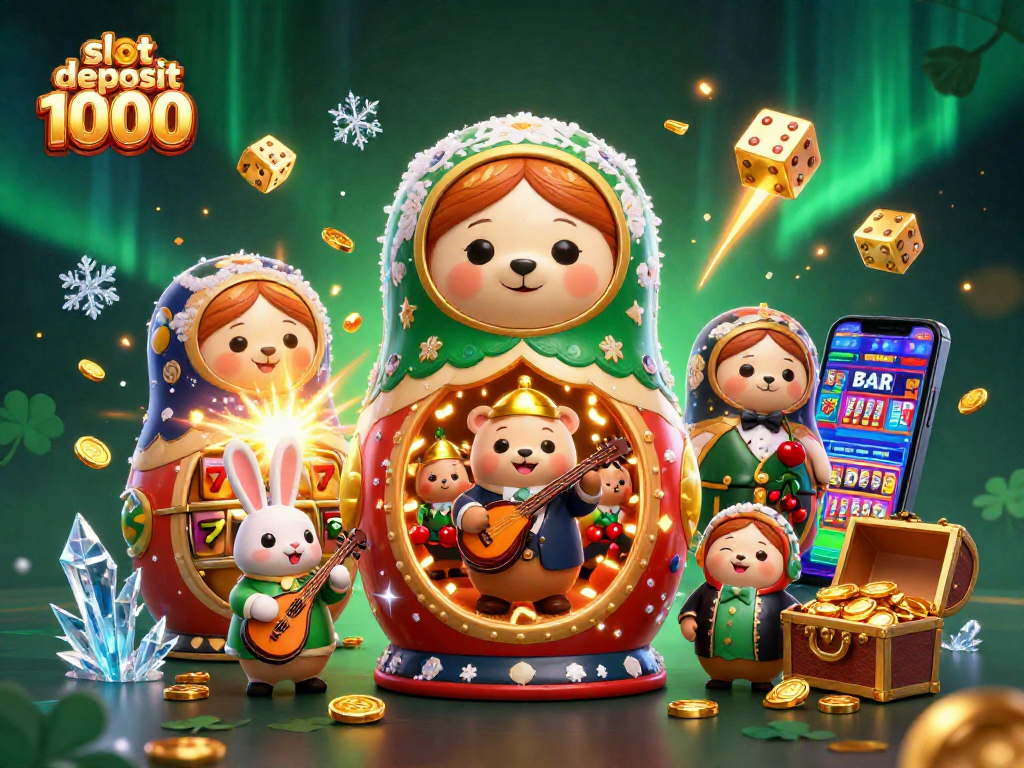 Win big with slot deposit 1000 in this vibrant illustration featuring cute casino characters.