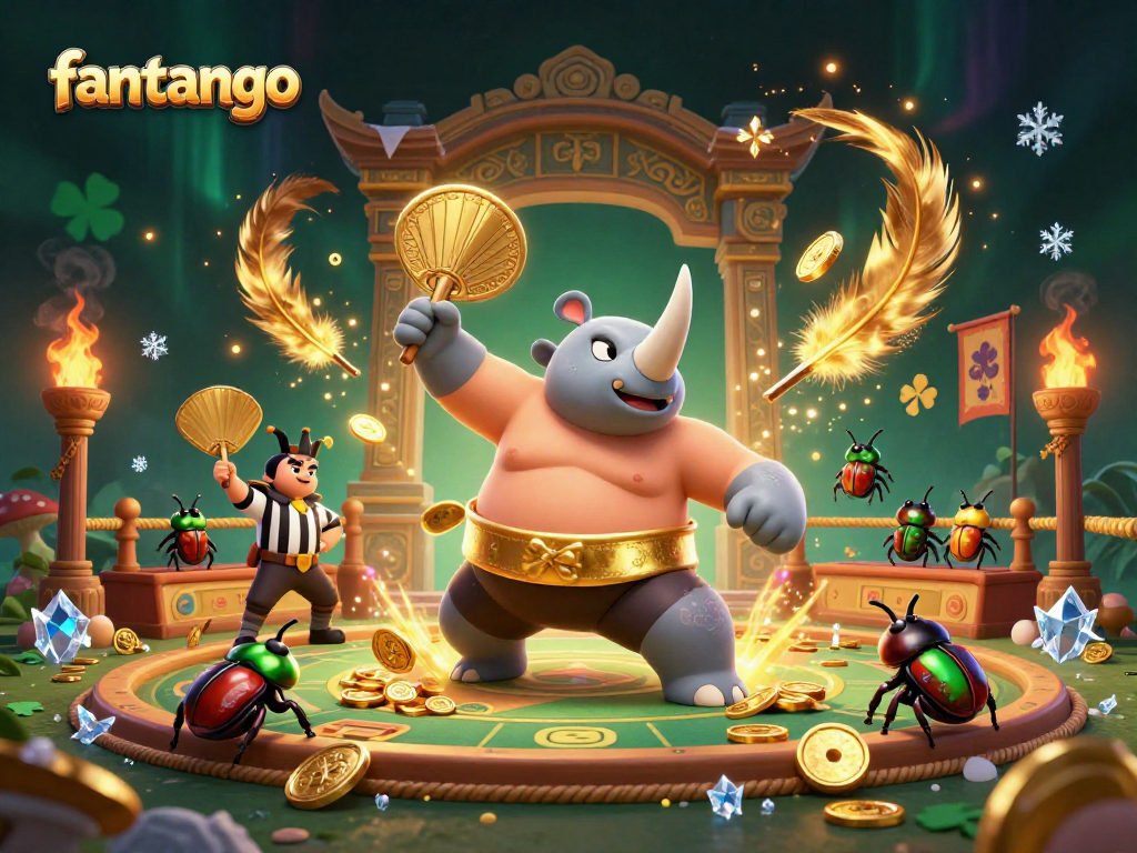 Experience the excitement of fantango as the beetle champion stomps, sending coins flying in a casino setting.