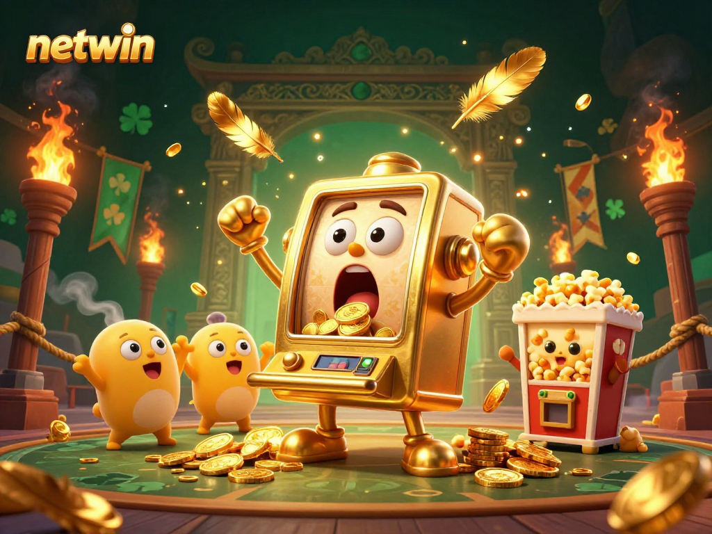 Experience thrilling wins at netwin with animated characters celebrating jackpots in a vibrant casino scene.