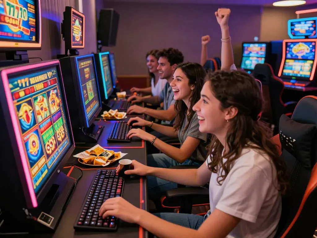 Teman-teman senang bermain slot777 dalam suasana kasino online yang ceria.
