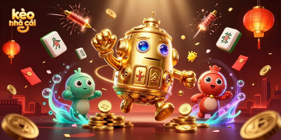 Engage with kèo nhà cái through an exciting 3D casino illustration depicting a dynamic golden golem surrounded by vibrant gaming elements.