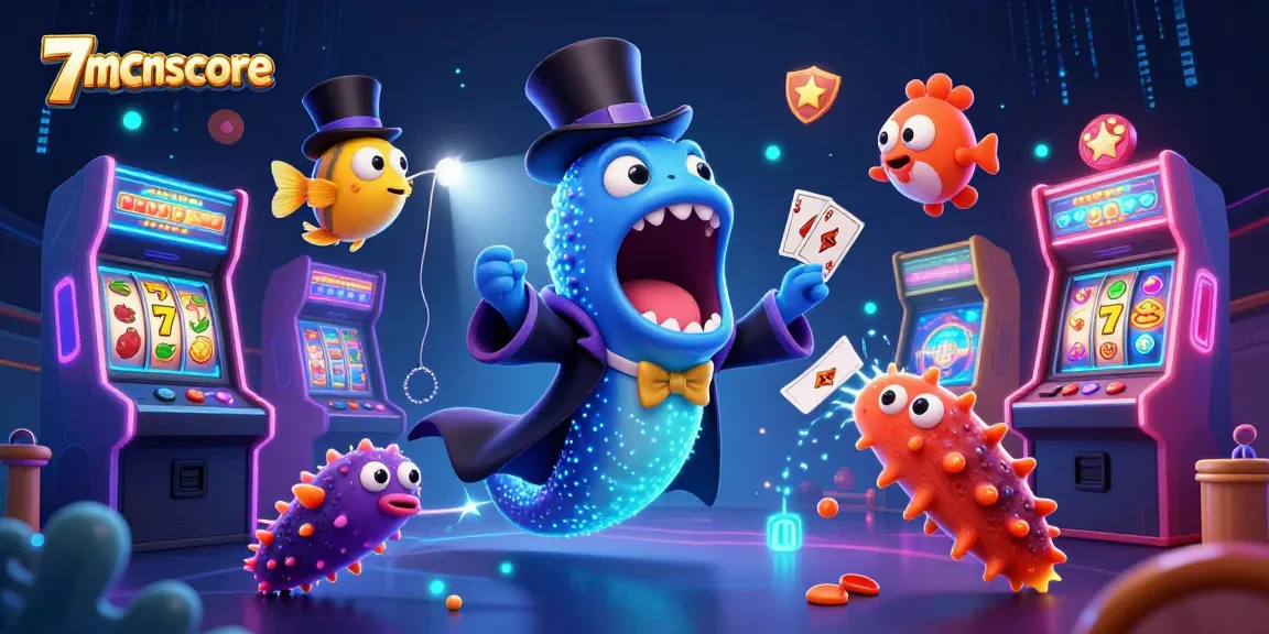 Experience thrilling card tricks and gaming excitement in this vibrant 7mcnscore casino illustration.