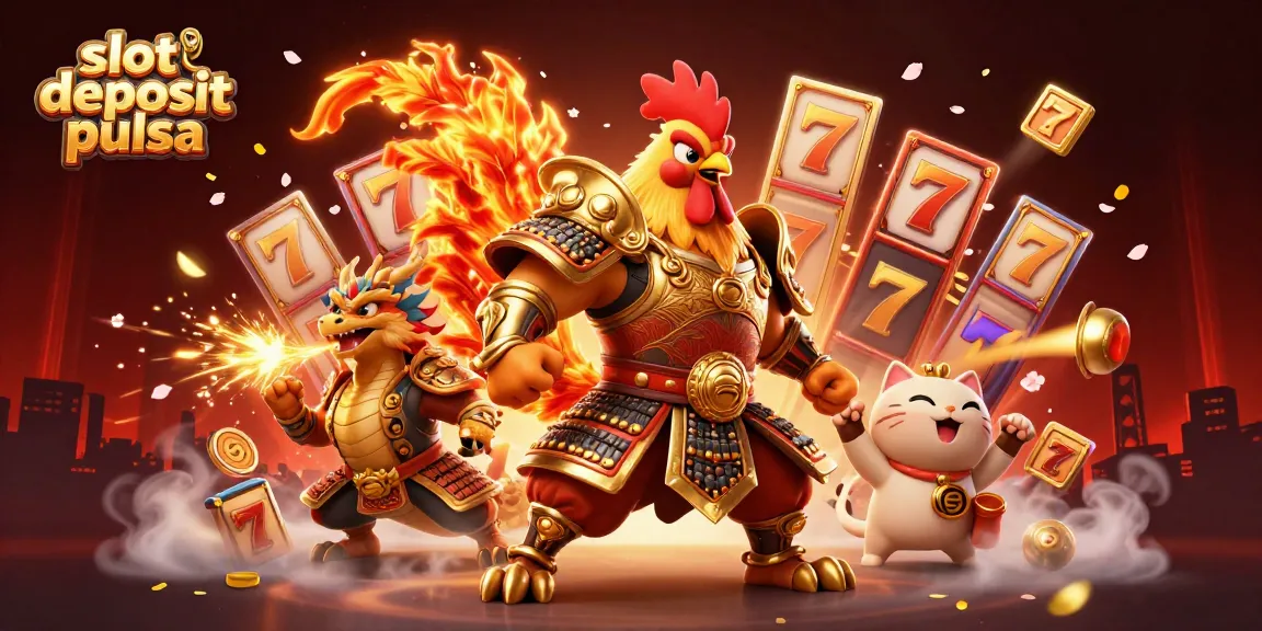 Gali kemenangan dalam permainan slot deposit pulsa dengan visual menarik dan simbol keberuntungan yang mencolok.