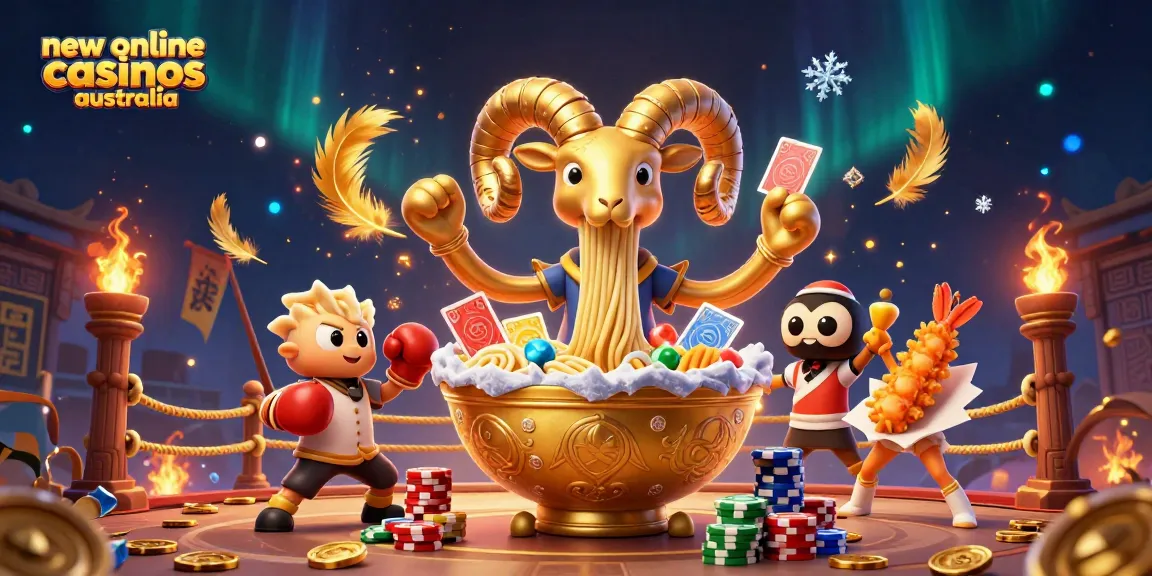 Engaging scene of new online casinos australia represented with vibrant cartoon characters and casino elements.