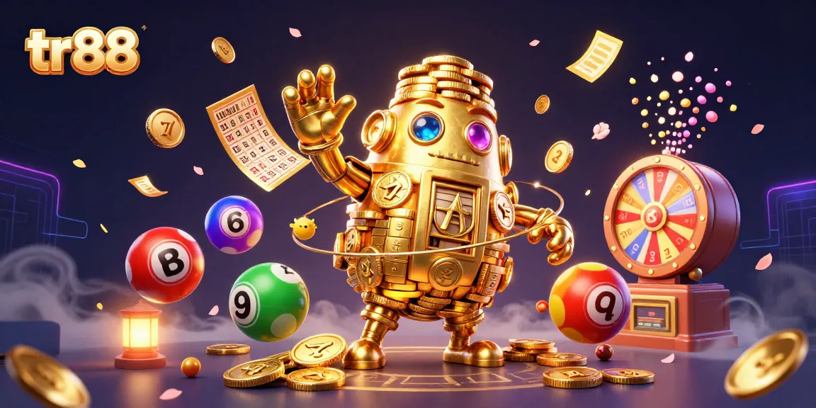 Experience the thrill of tr88 with a golden golem and dynamic casino elements in a vibrant 3D scene.