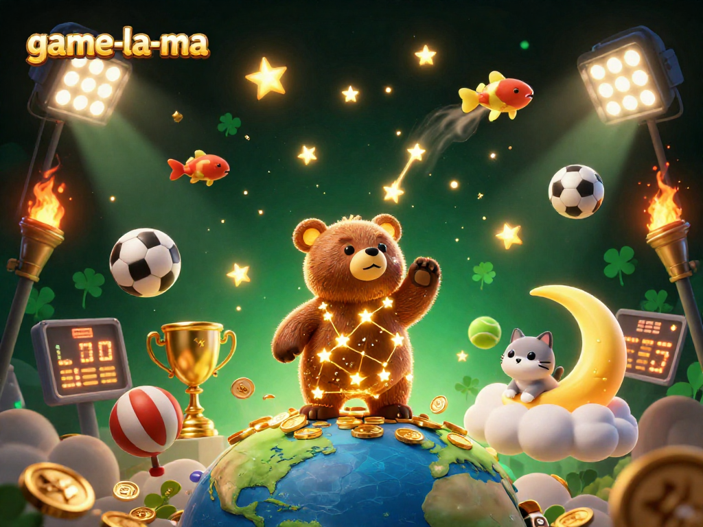 Catch exciting wins at game-la-ma with a colorful casino-themed 3D illustration.