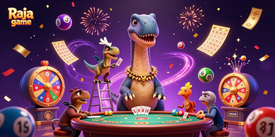 Engage with Raja game as colorful lottery balls and prizes abound in this dynamic casino scene.