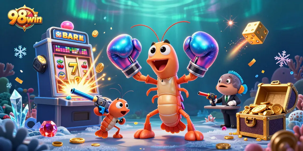 Experience the thrill of 98win with iconic slot machines, vibrant colors, and energy.