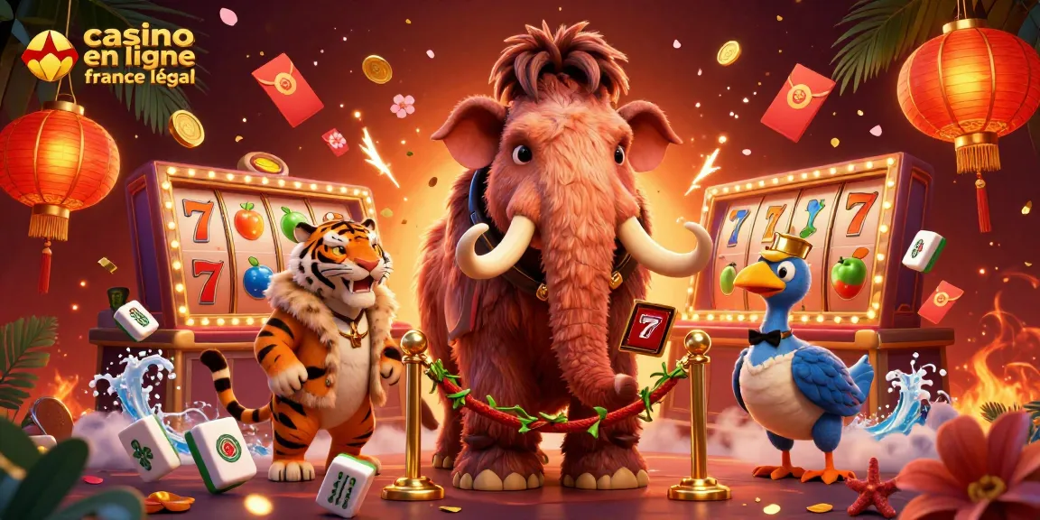 Venez découvrir le casino en ligne légal en France où le bouncer mammouth vérifie l'entrée, accompagné d'un tigre VIP et d'un doorman dodo.