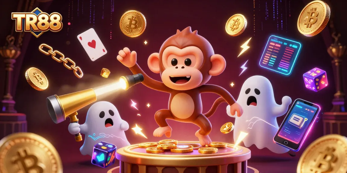TR88 showcases a vibrant casino scene with a mischievous monkey and ghost-hunter puppy in action.